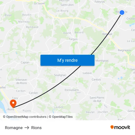 Romagne to Rions map