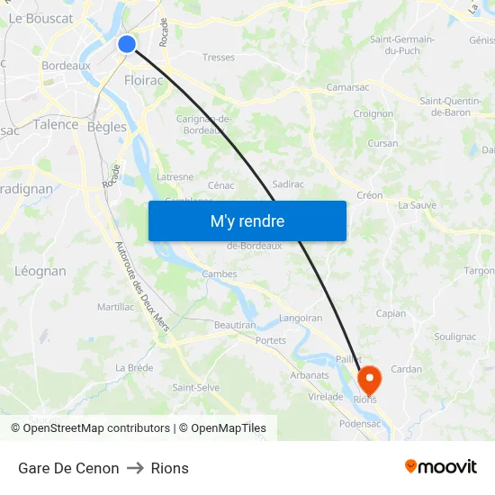 Gare De Cenon to Rions map