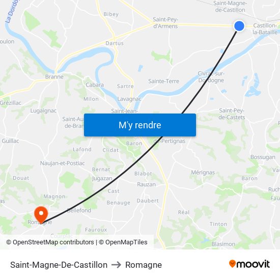 Saint-Magne-De-Castillon to Romagne map