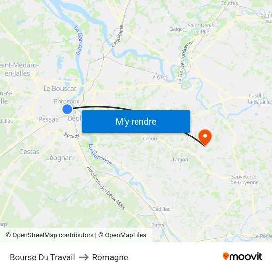 Bourse Du Travail to Romagne map