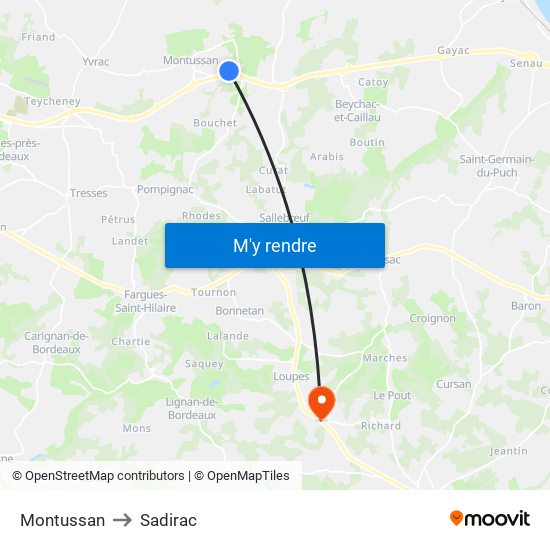Montussan to Sadirac map