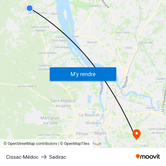 Cissac-Médoc to Sadirac map