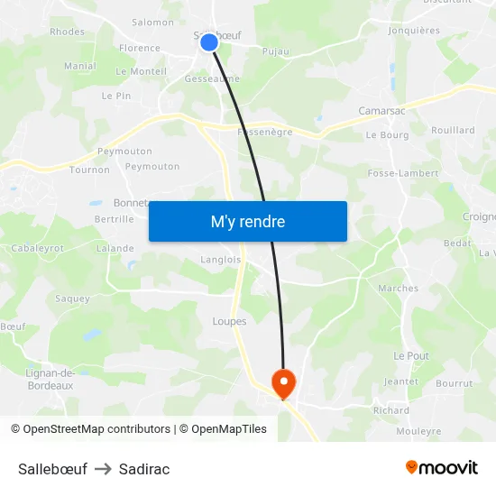Sallebœuf to Sadirac map