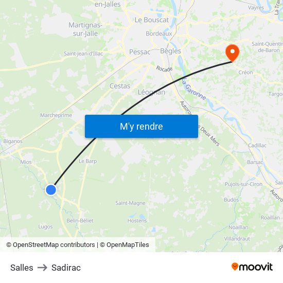 Salles to Sadirac map