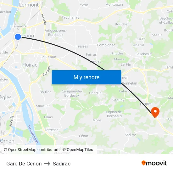 Gare De Cenon to Sadirac map