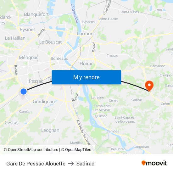 Gare De Pessac Alouette to Sadirac map