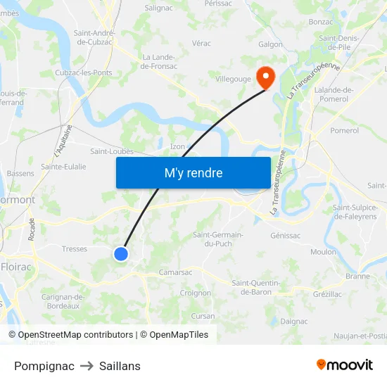 Pompignac to Saillans map