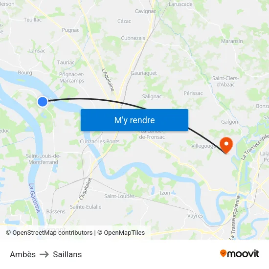 Ambès to Saillans map