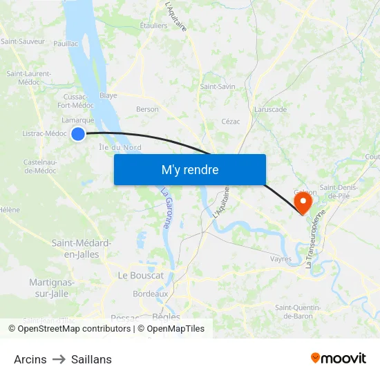 Arcins to Saillans map