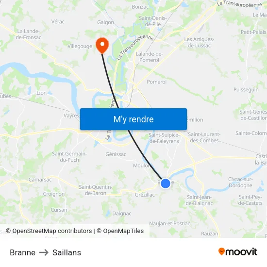 Branne to Saillans map