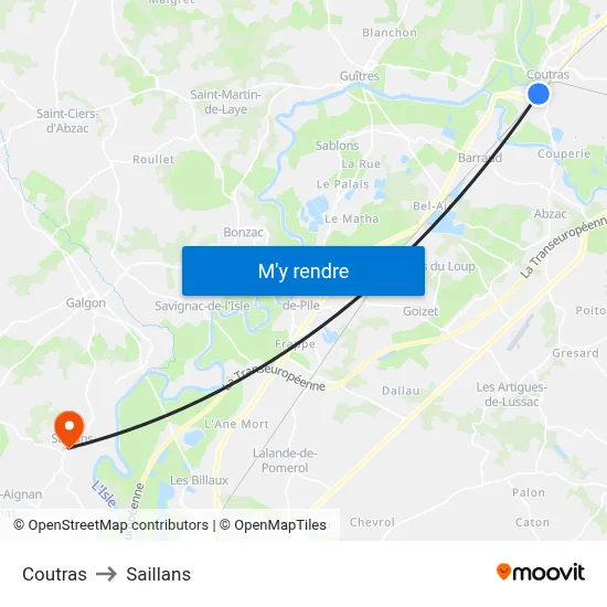 Coutras to Saillans map