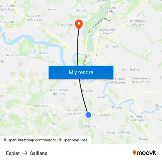 Espiet to Saillans map