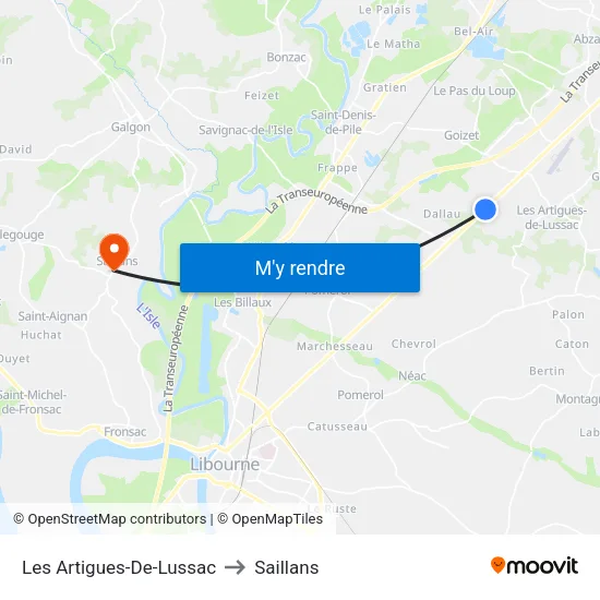 Les Artigues-De-Lussac to Saillans map