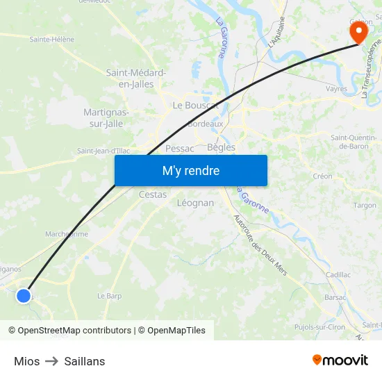 Mios to Saillans map