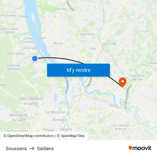 Soussans to Saillans map
