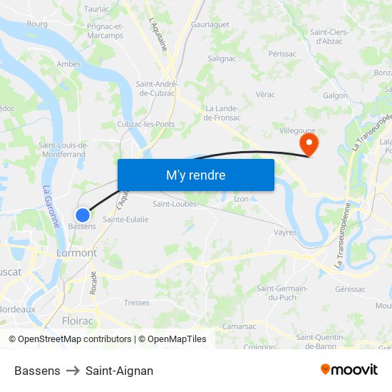 Bassens to Saint-Aignan map