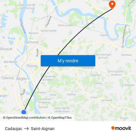 Cadaujac to Saint-Aignan map