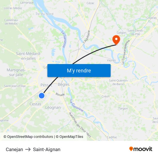 Canejan to Saint-Aignan map