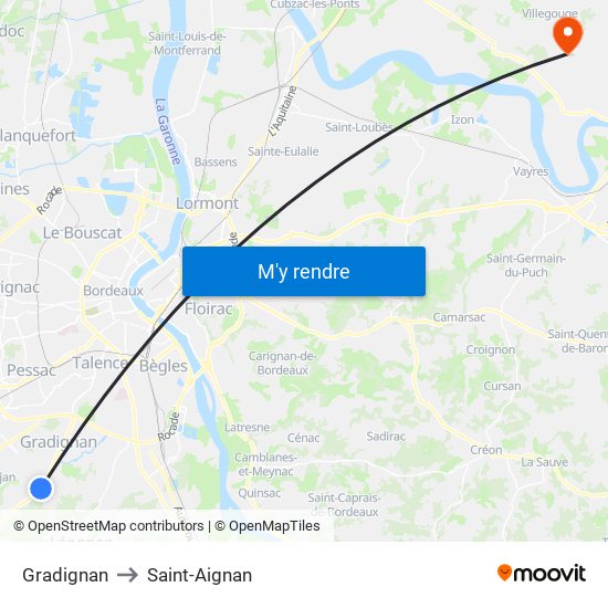 Gradignan to Saint-Aignan map