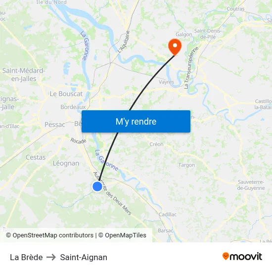 La Brède to Saint-Aignan map