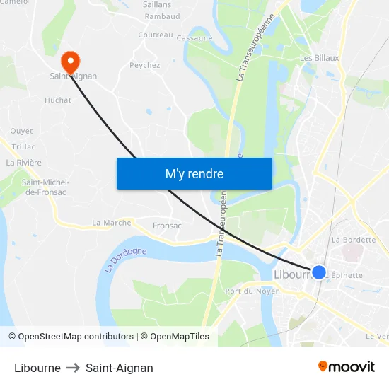 Libourne to Saint-Aignan map