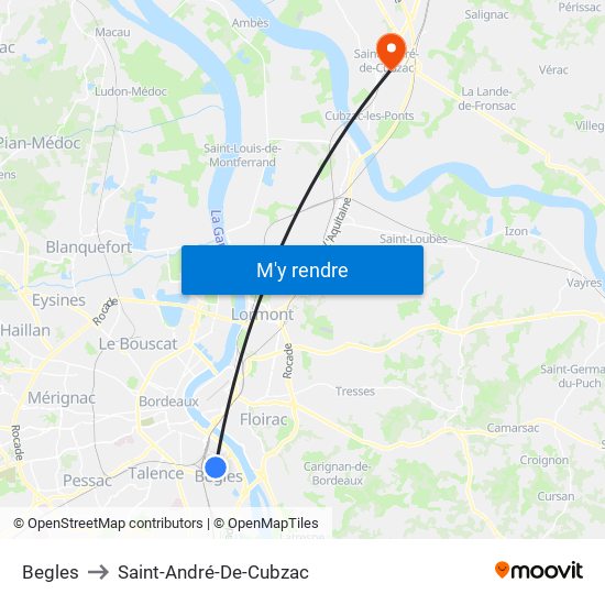 Begles to Saint-André-De-Cubzac map
