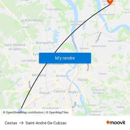 Cestas to Saint-André-De-Cubzac map