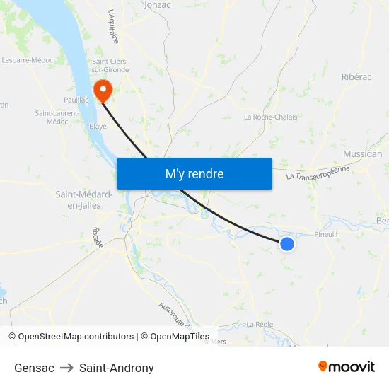 Gensac to Saint-Androny map