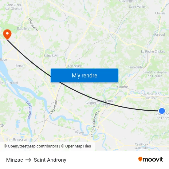 Minzac to Saint-Androny map