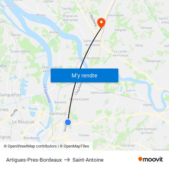 Artigues-Pres-Bordeaux to Saint-Antoine map