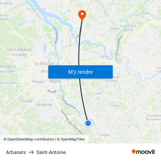 Arbanats to Saint-Antoine map