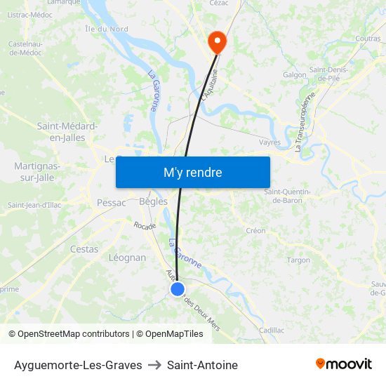 Ayguemorte-Les-Graves to Saint-Antoine map