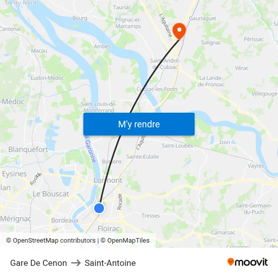 Gare De Cenon to Saint-Antoine map