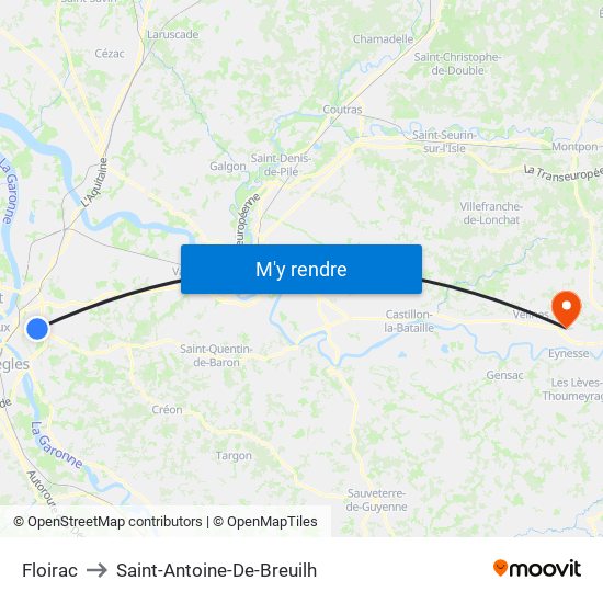 Floirac to Saint-Antoine-De-Breuilh map