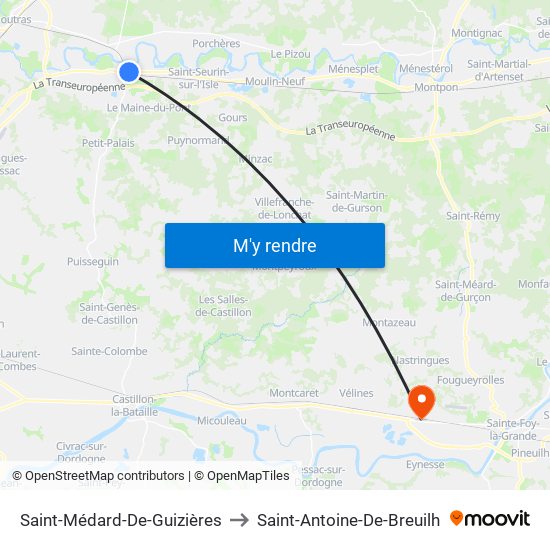 Saint-Médard-De-Guizières to Saint-Antoine-De-Breuilh map