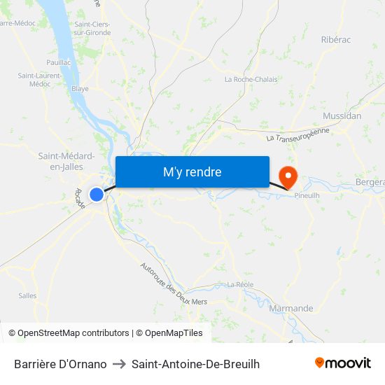 Barrière D'Ornano to Saint-Antoine-De-Breuilh map