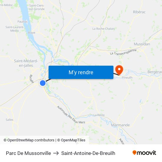 Parc De Mussonville to Saint-Antoine-De-Breuilh map