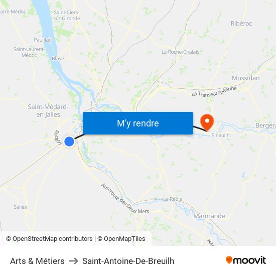 Arts & Métiers to Saint-Antoine-De-Breuilh map