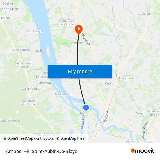 Ambes to Saint-Aubin-De-Blaye map