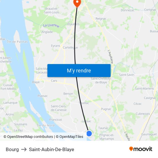 Bourg to Saint-Aubin-De-Blaye map