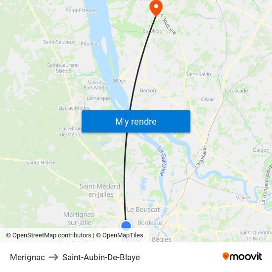 Merignac to Saint-Aubin-De-Blaye map