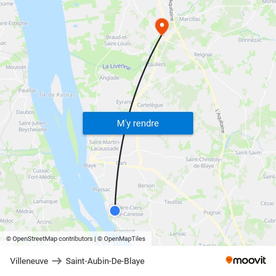 Villeneuve to Saint-Aubin-De-Blaye map