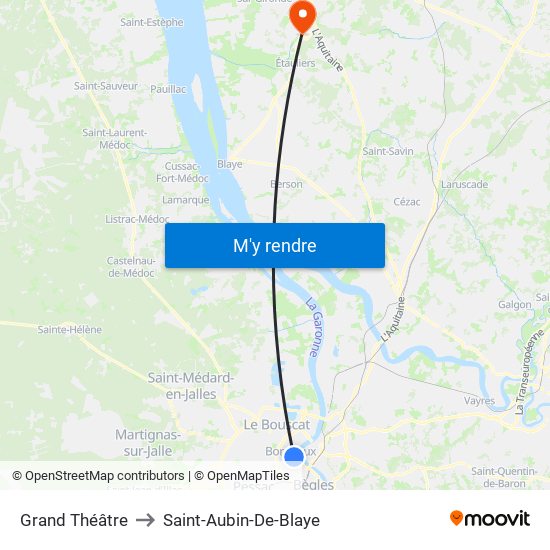 Grand Théâtre to Saint-Aubin-De-Blaye map