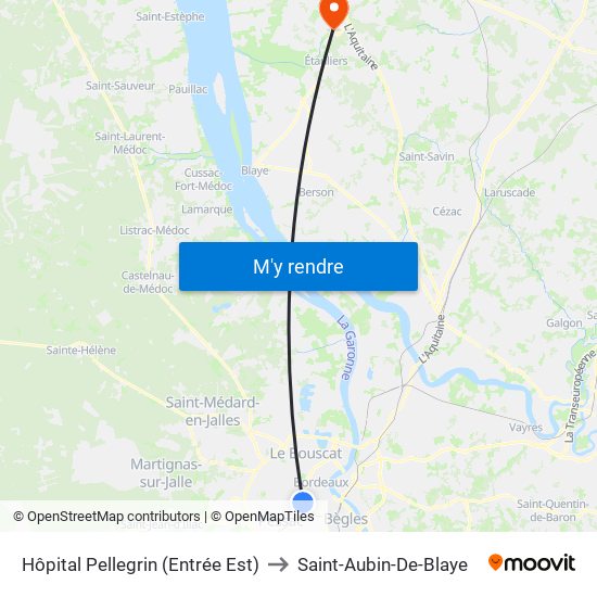 Hôpital Pellegrin (Entrée Est) to Saint-Aubin-De-Blaye map
