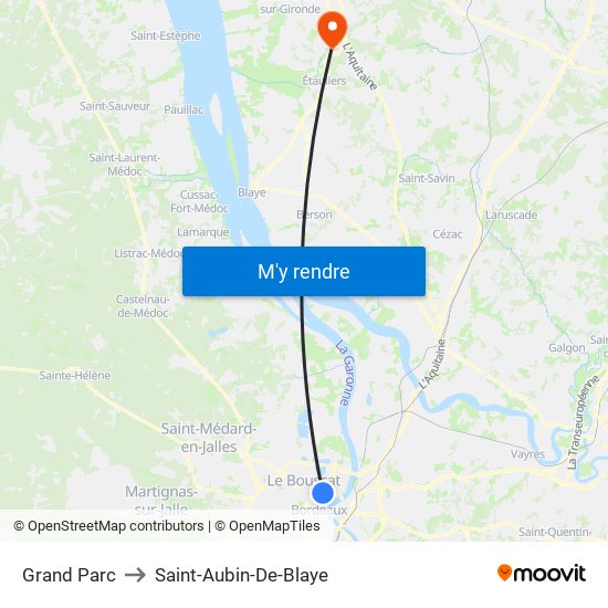 Grand Parc to Saint-Aubin-De-Blaye map