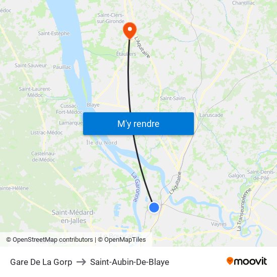 Gare De La Gorp to Saint-Aubin-De-Blaye map