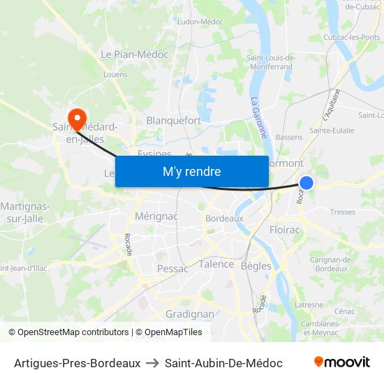 Artigues-Pres-Bordeaux to Saint-Aubin-De-Médoc map
