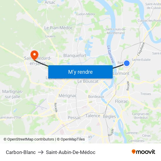 Carbon-Blanc to Saint-Aubin-De-Médoc map