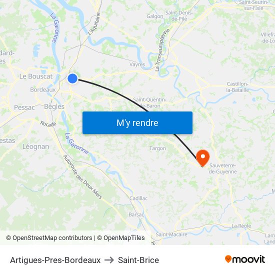 Artigues-Pres-Bordeaux to Saint-Brice map