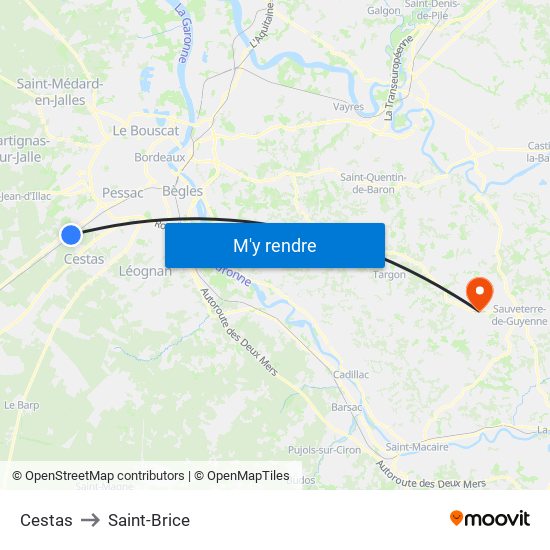 Cestas to Saint-Brice map
